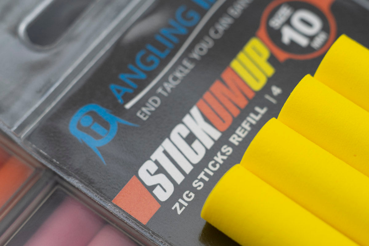 A Pack of Angling Iron EVA Stickumup 10mm Zig foam Sticks, pictured in yellow but also available in Black, Red, Pink, Orange, white, Brown and tan colours. The biggest Zig foam we manufacture and the best for your confidence and the biggest of carp.