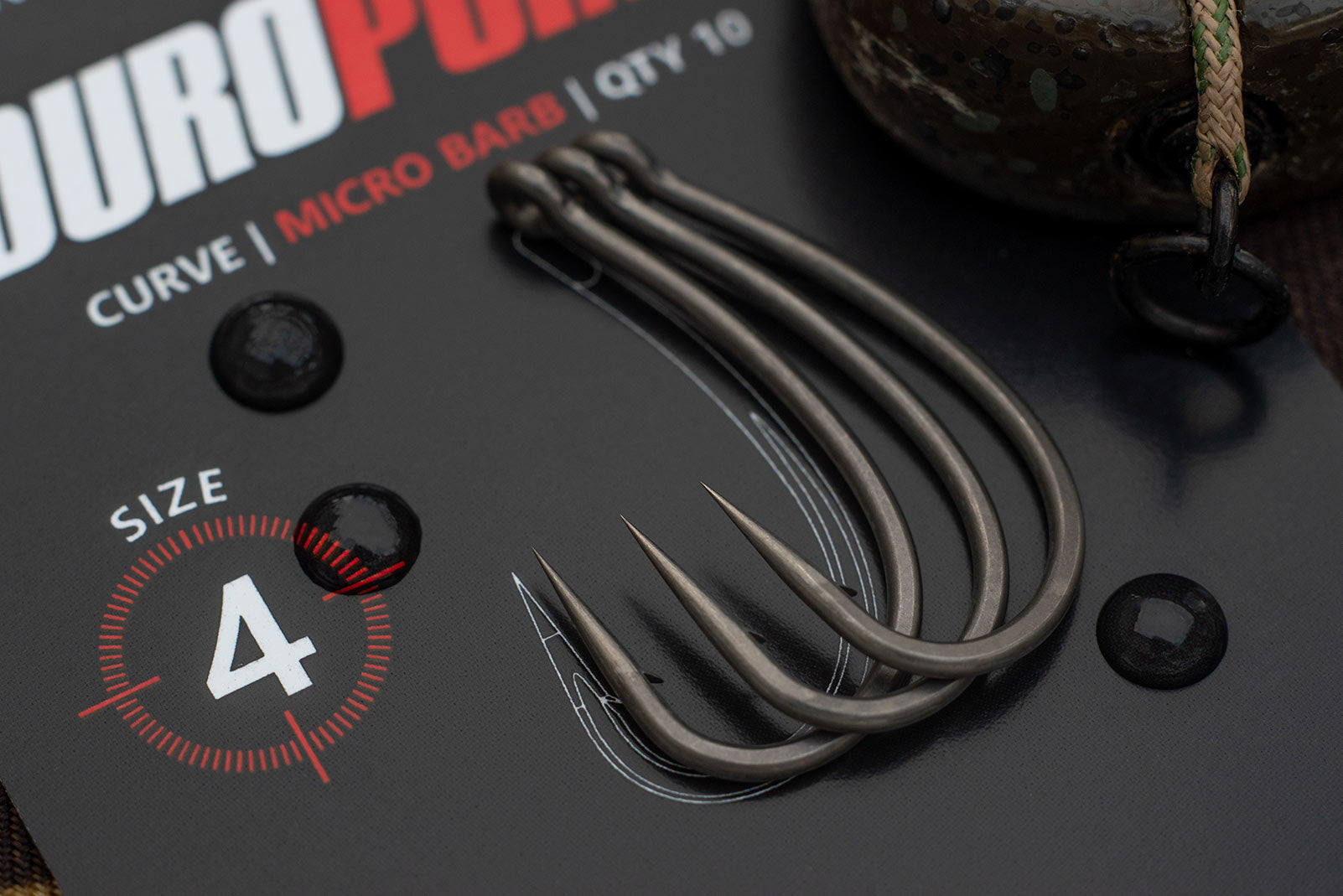 From the packet, three Pin sharp, Size 4 Duropoint Curve shank hooks, At Angling Iron we believe these are the most versatile carp hooks about and are perfect for D, Spinner or Ronnie and German Rigs.