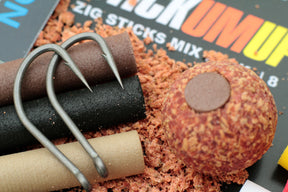 Duropoint chod hooks from Angling Iron - The best hook for a multitude of pop up carp rigs.  Pictured here with a Cork dust boilie plugged with Stickumup Zig rig foam. for added buoyancy.