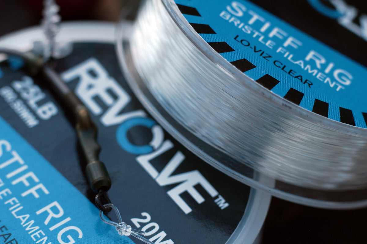 Are you looking for the best Chod rig material? Revolve Bristle filament is a Clear Hooklink material that can be used for Choddys, Stiff hinged rigs and as Boom sections. It's super compliant and can be shaped by hand or steamed and will maintain its Curve. When used with our Duropoint carp Hooks its a lethal combination.